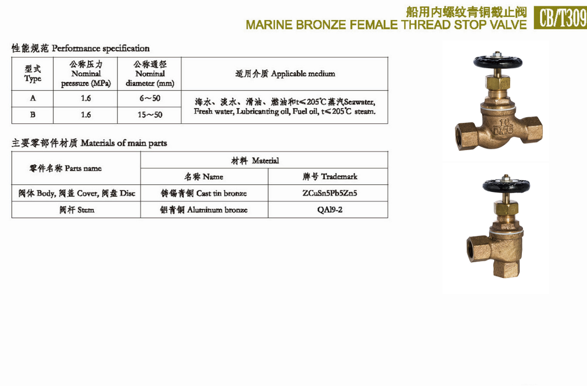 CB/T 309-2008船用內螺紋青銅截止閥